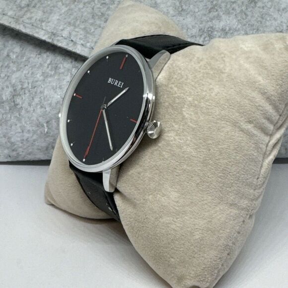 Burei A-19006M Men's Black Leather Strap Analog Dial Quartz Wrist Watch JNA50 - Picture 3 of 13